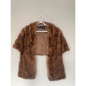 Maas Brothers Vintage Brown Mink Fur Stole Wrap Monogrammed Satin Lined Florida